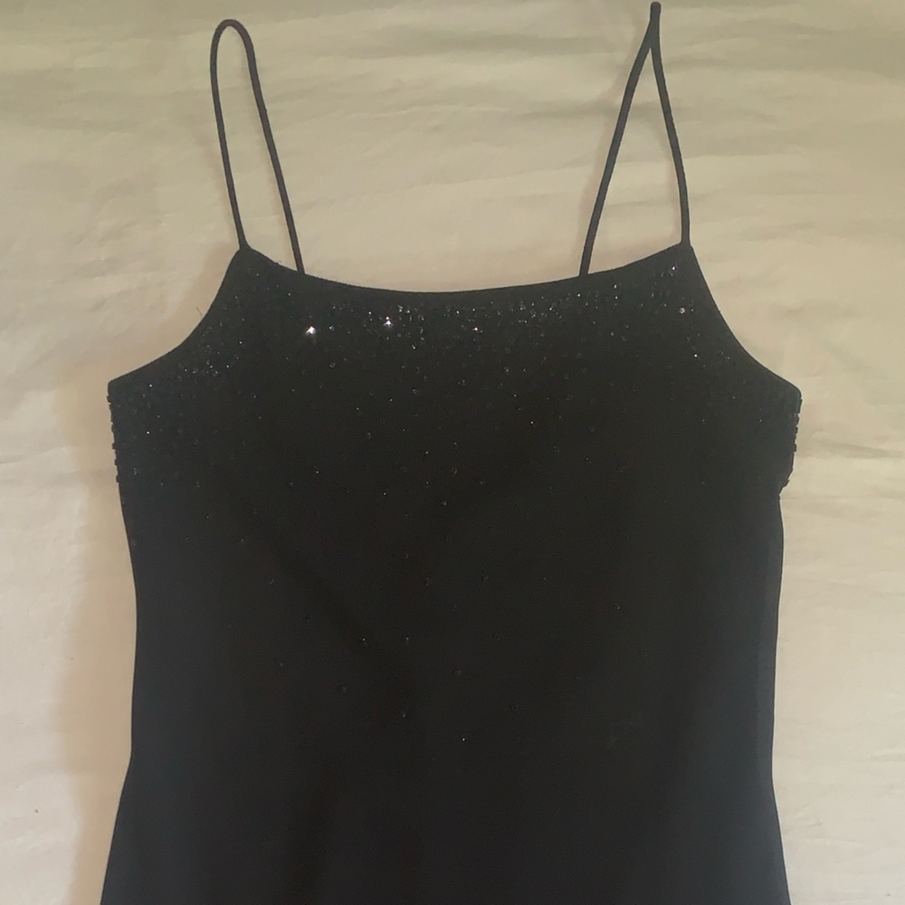 Vintage Black Asymmetrical Flutter Hem Beaded Dress